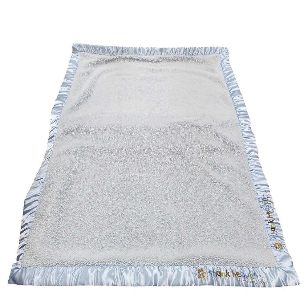 Child of Mine Carter's Baby Blanket Blue Satin Sherpa Thank Heaven for Boys Bear